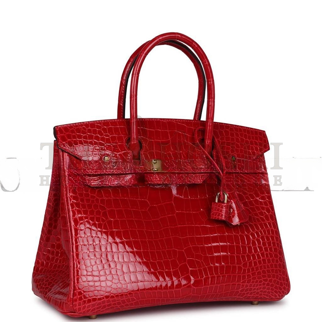 H**me5 MASTER BIRKIN 30 BRAISE SHINY POROSUS CROCODILE GOLD HARDWARE (30*22*16cm) Master Quality